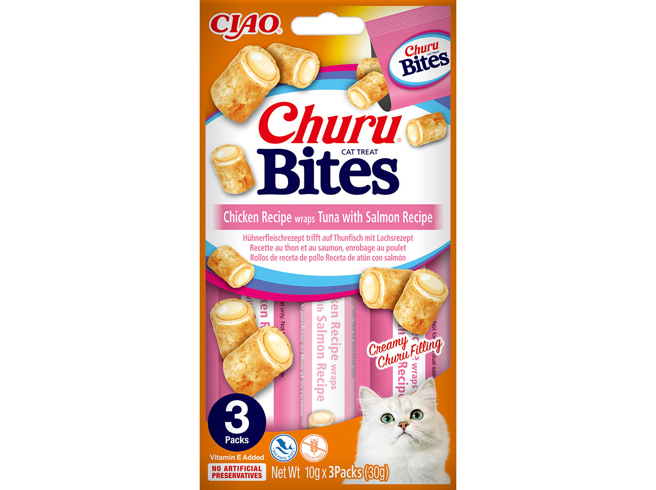 SNACK PARA GATO CIAO CHURU FRANGO / ATUM / SALMÃO 3X10G