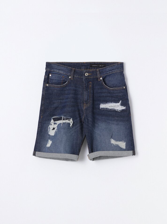 Shorts jeans slim confortáveis com rasgos - Azul