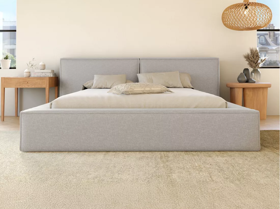 Lit coffre 180 x 200 cm - Tissu - Gris clair - TIMANO de Pascal Morabito