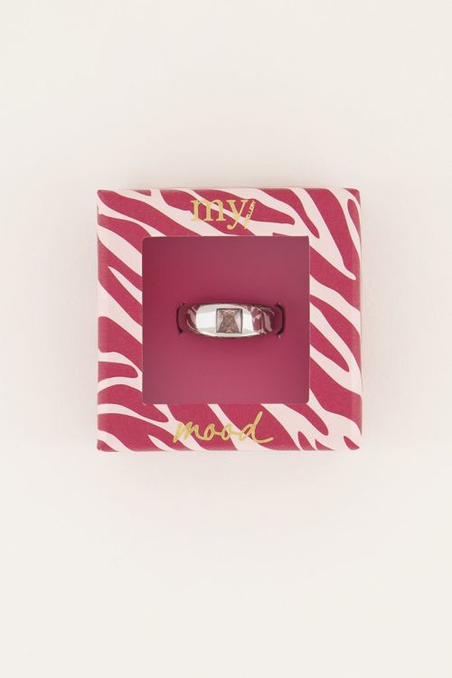 MOOD ring met vierkante roze steen