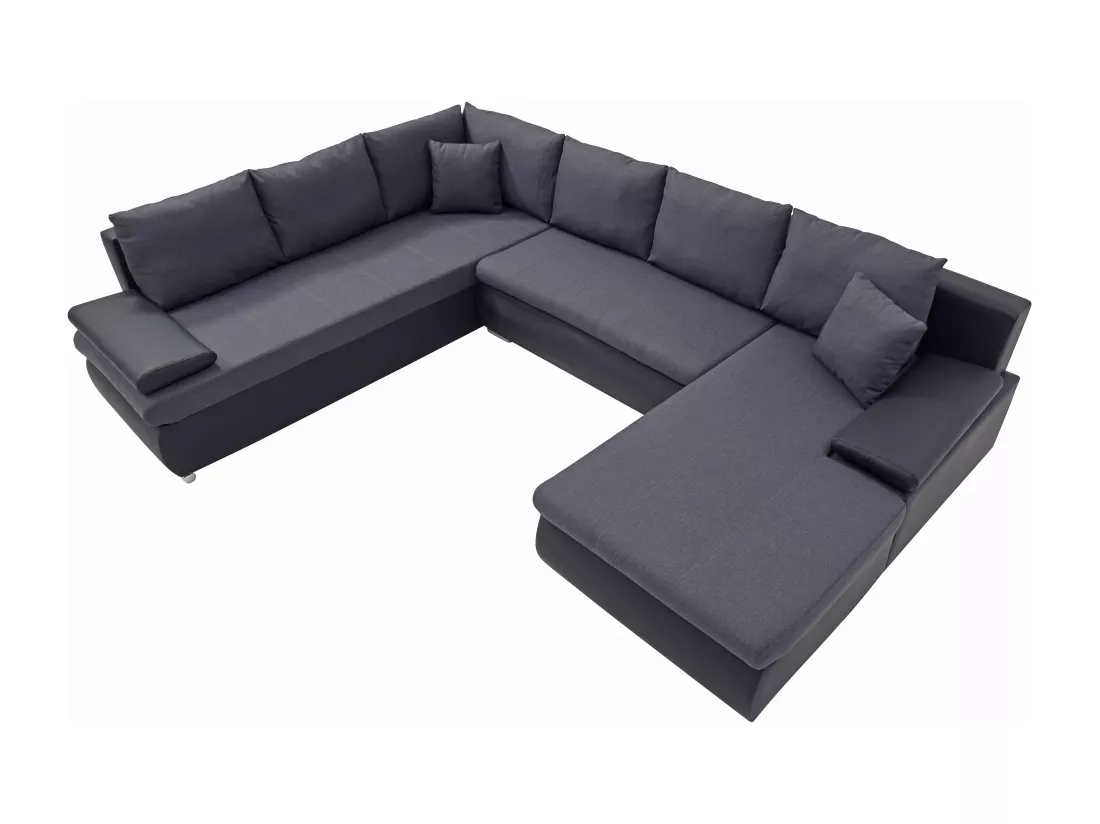 Canapé d'angle droit panoramique convertible en simili et tissu noir et gris anthracite DAKOTA II