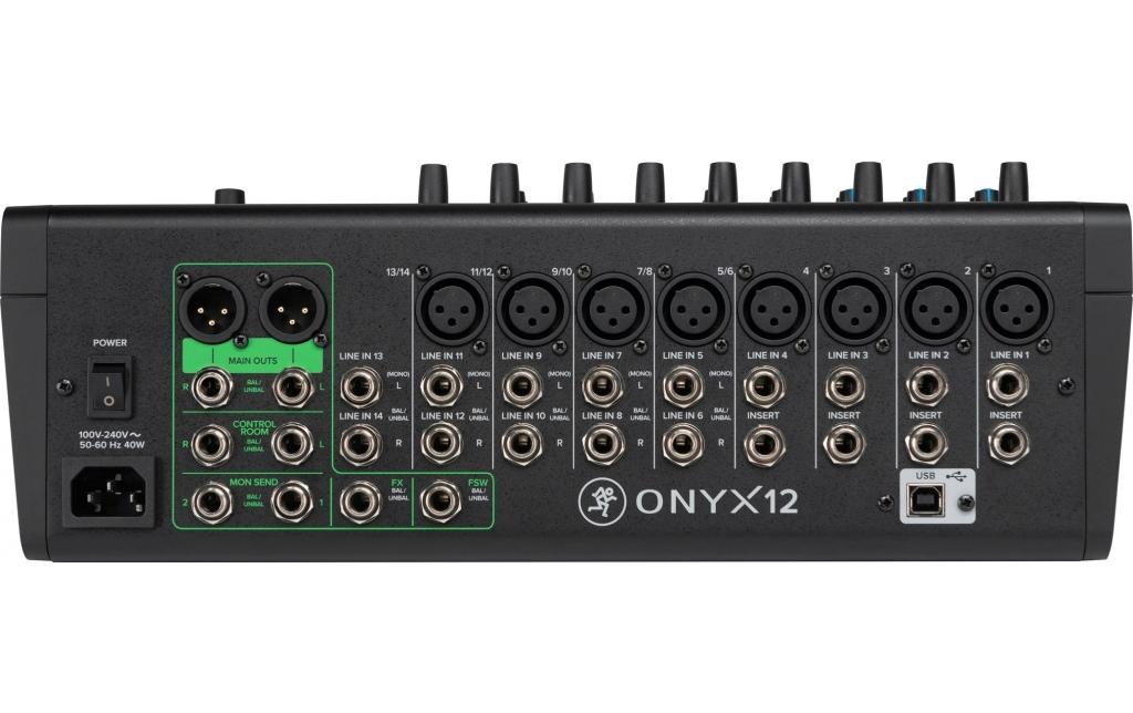 Mischpult ONYX12 14-Kanal<br>Analoges Mischpult mit USB-Multitrack-Recording, SD-Karte-Aufnahme/Wiedergabe und Bluetooth