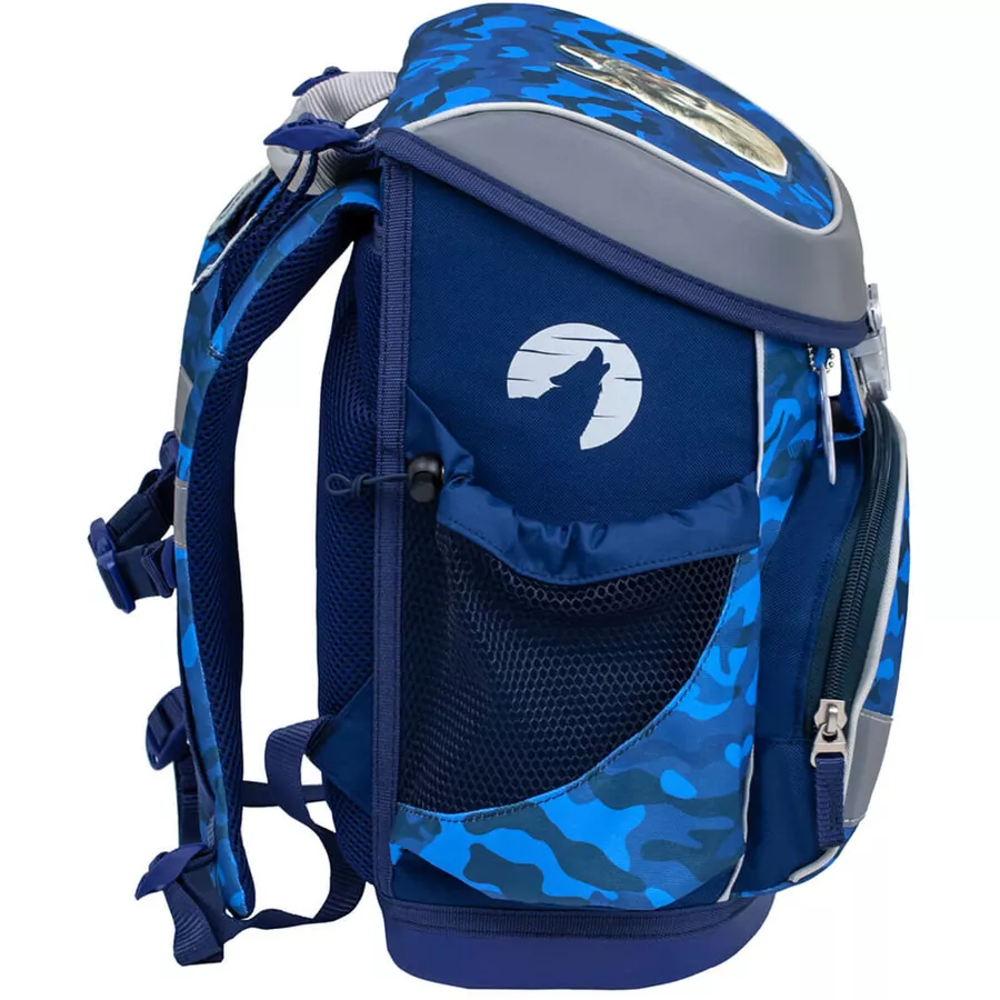 Belmil Schulranzen Mini Fit Schulranzen Set 4-teilig mit Brustgurt Alpha Wolf