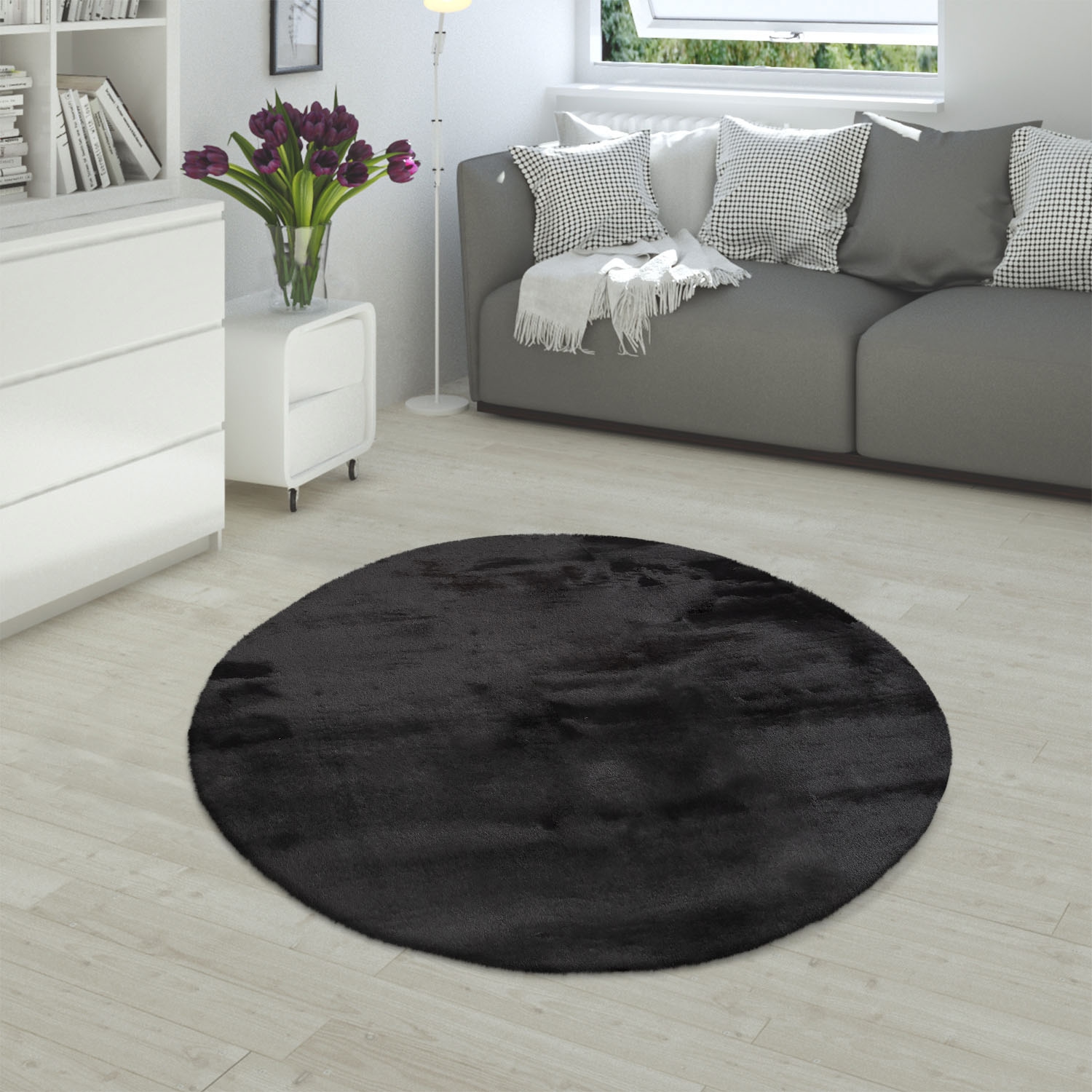 Paco Home Fellteppich »Rabbit 780« rund 26 mm Höhe Kunstfell, Kaninchenfell-Haptik, echter Kuschelteppich, Uni-Farben