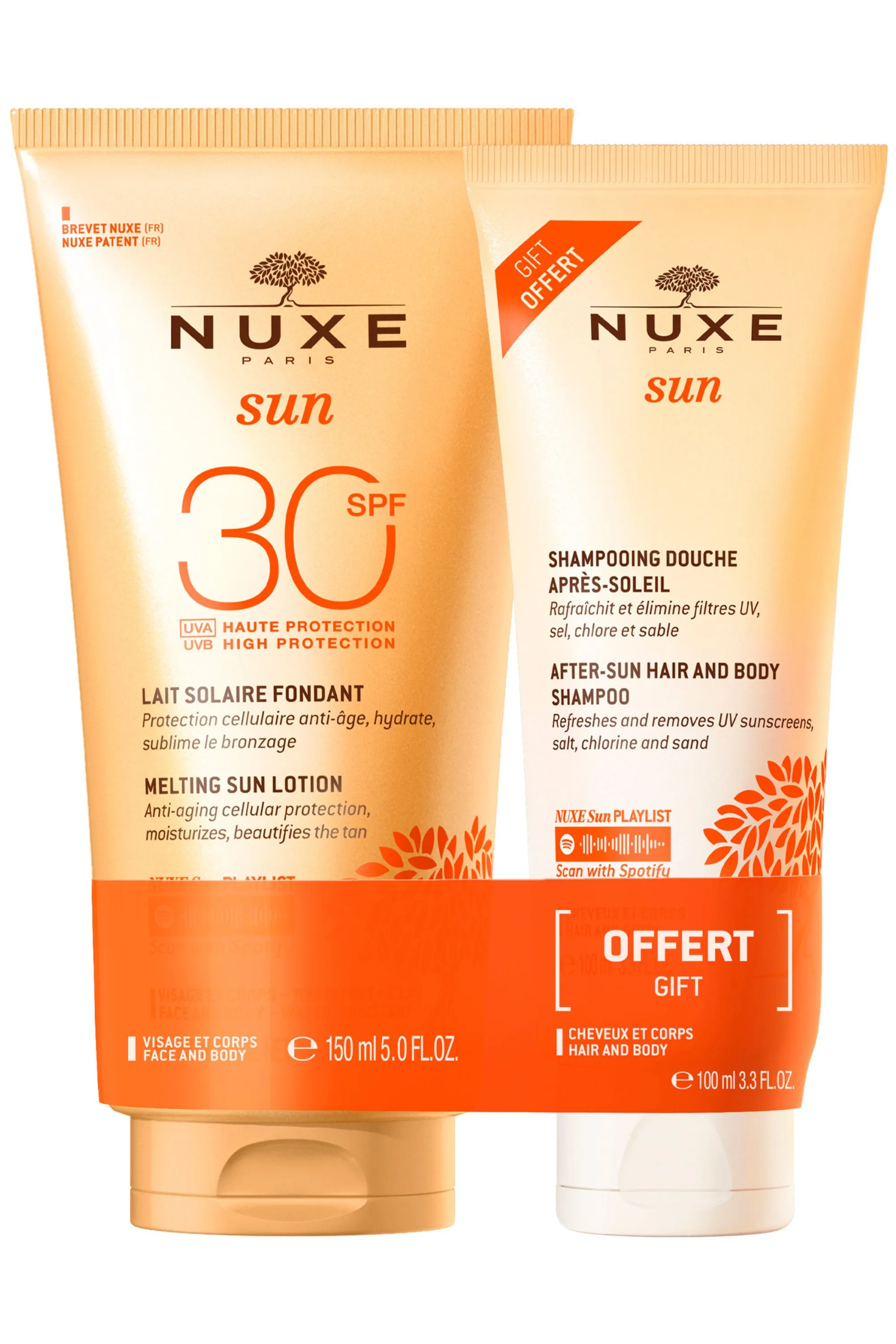 Nuxe Duo lait solaire fondant haute protection SPF30 & shampoing douche après-soleil 100ml offert-250 ml