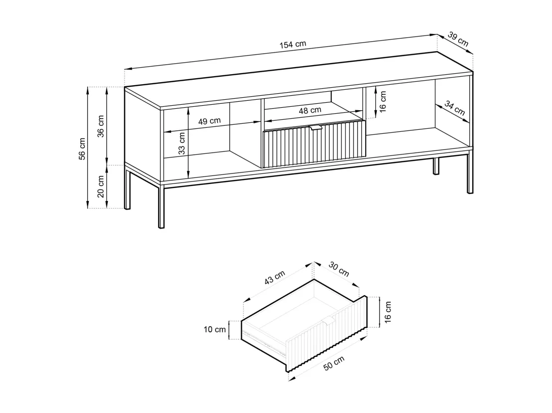 Meuble TV - 154 cm - gris avec pieds dorés - VELLORE