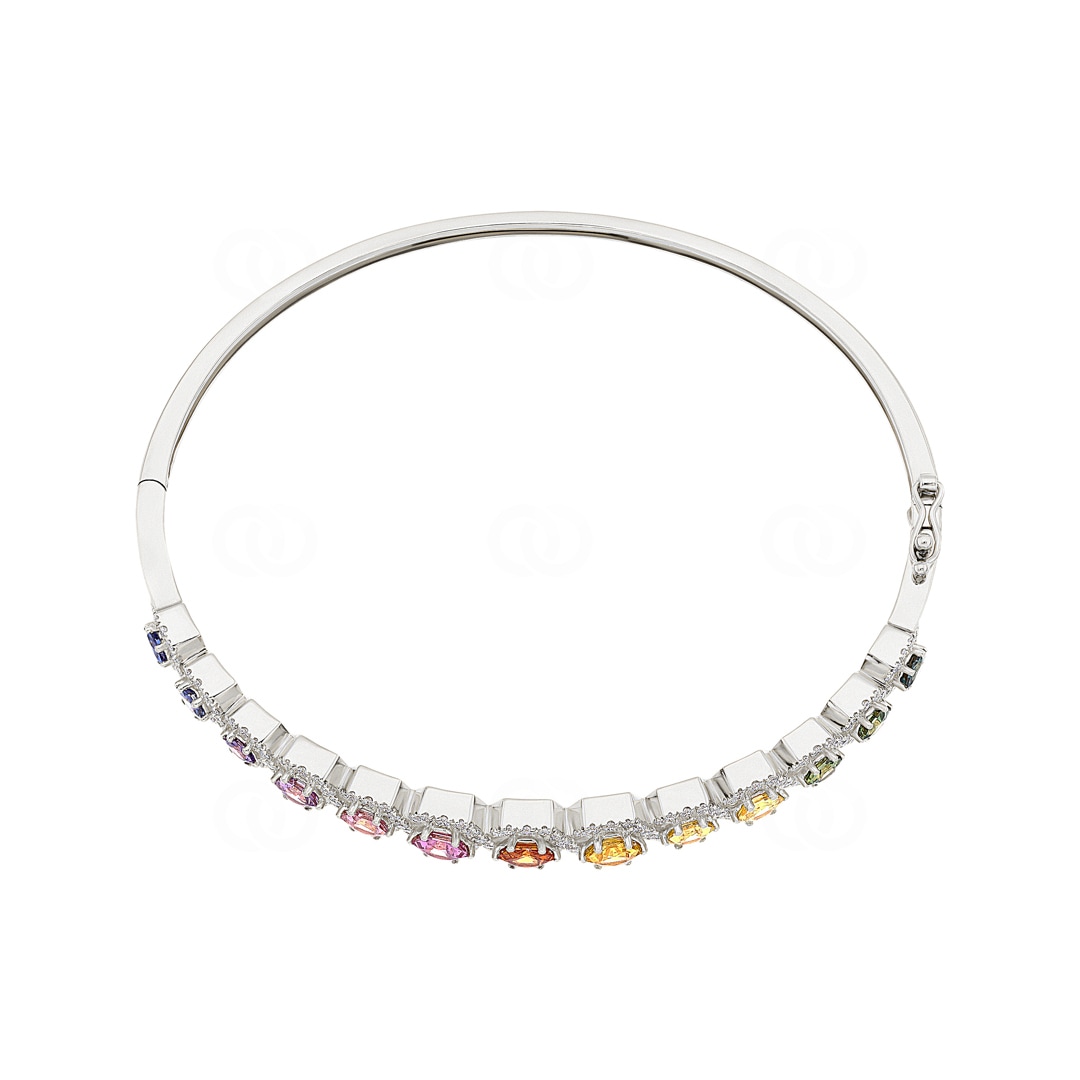 Rainbow Saphir Armreif 750/18 K Weissgold mit Diamanten 0.81 ct H/si