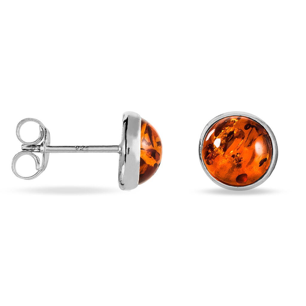 Boucles D'oreilles Puces Argent Blanc Majdeline Ambre