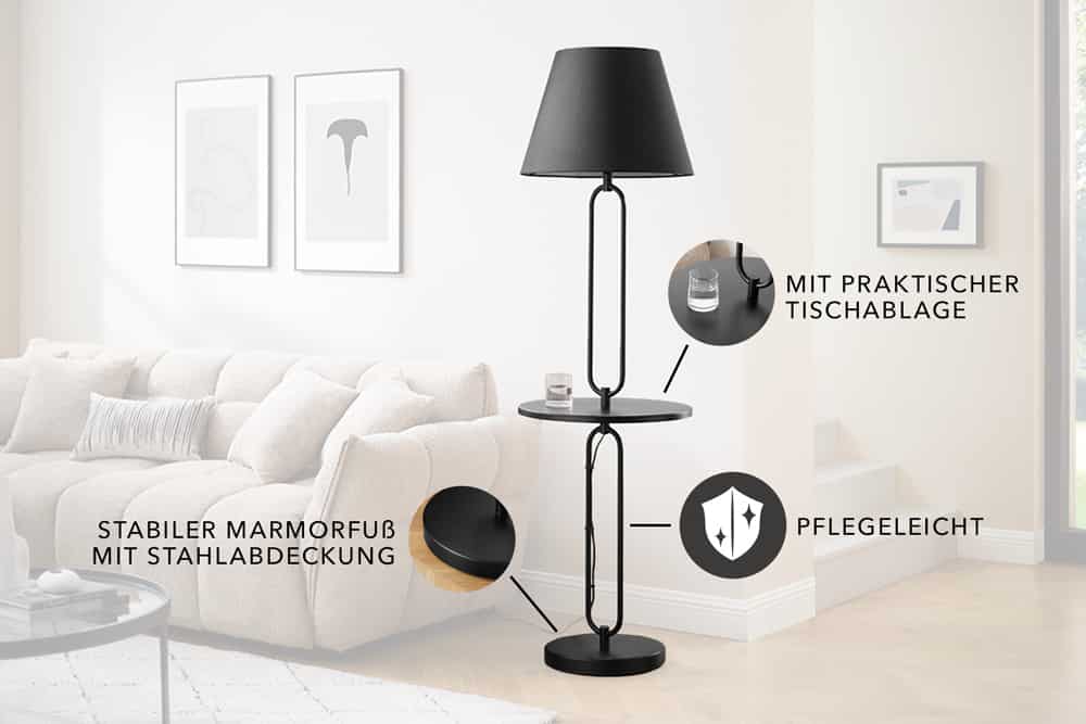 Moderne Stehlampe Beistelltisch SERVANT 175cm schwarz Metall rund