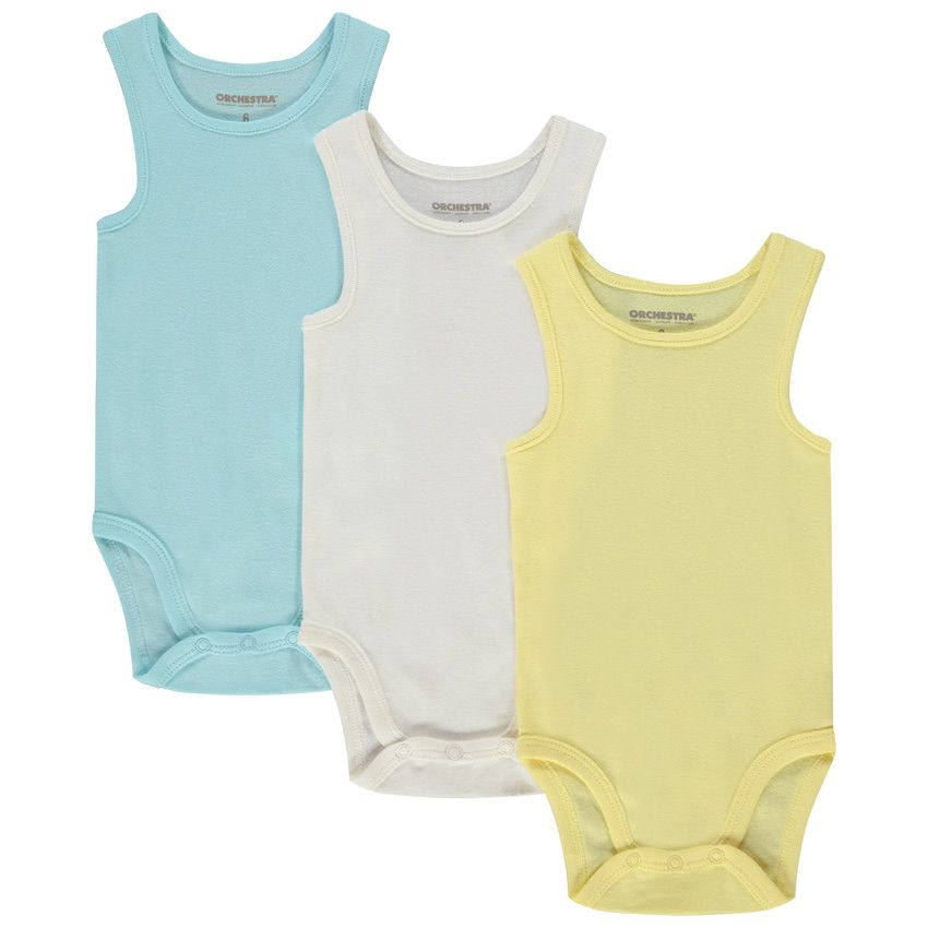 Lot de 3 bodies sans manches unis pour bébé garçon - Bleu