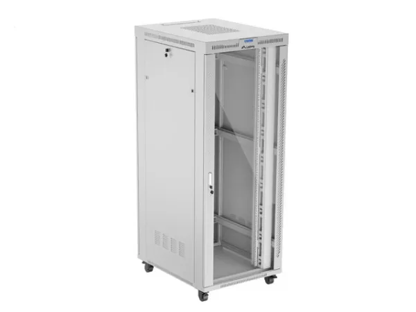 Lanberg FF01 series V2 - Rack kabinet - 800 x 1000, flad pakke, med glasdør - med LCD skærm, termostat - fritstående - grå, RAL 7035 - 42U - 19