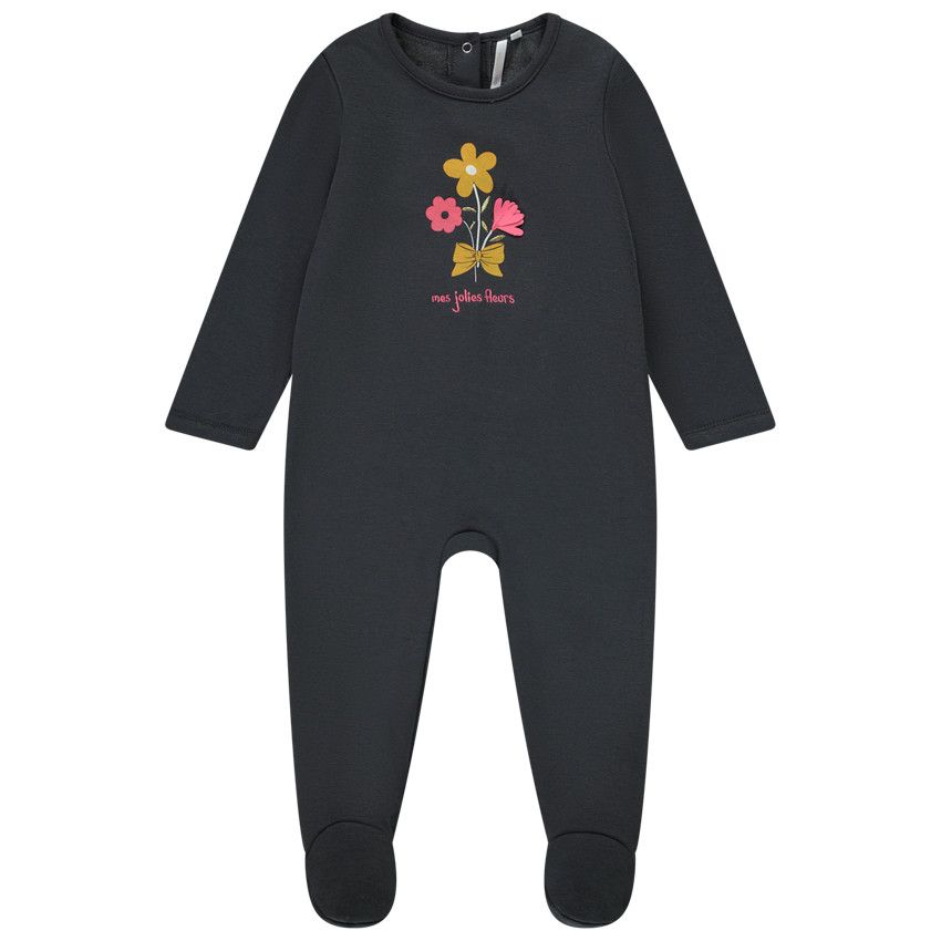 Dors-bien en jersey contrecollé print fleur pour bébé fille - Gris foncé