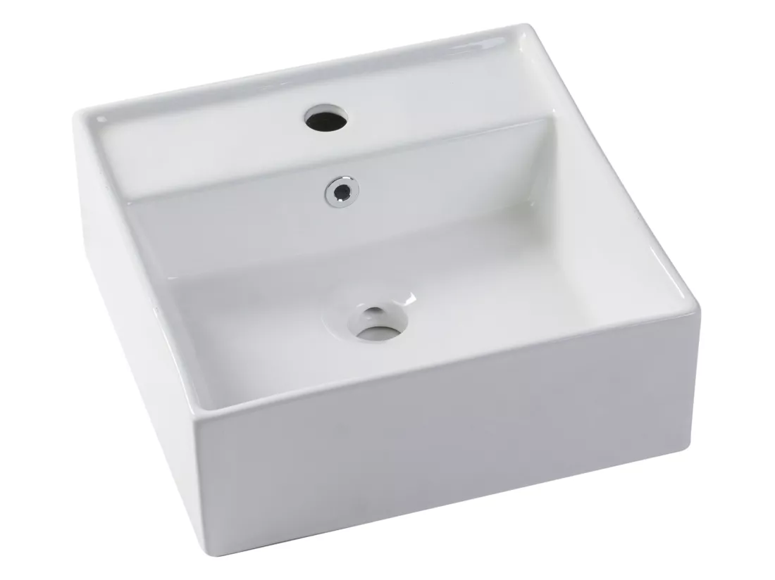 Meuble de salle de bain suspendu avec vasque à poser en céramique - Placage chêne - 60 cm - MESLIVA