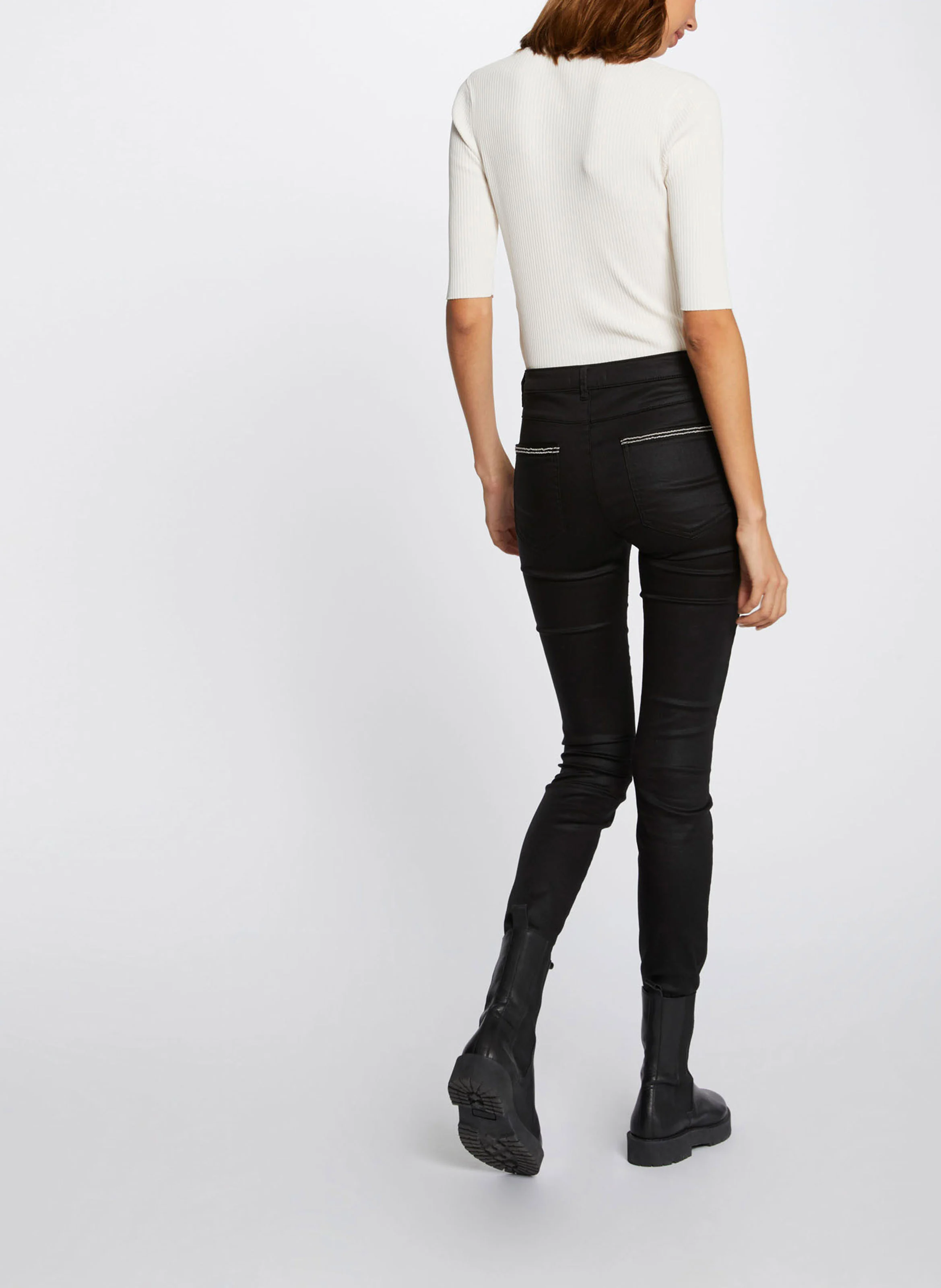 PALONA - Pantalon slim enduit | Noir