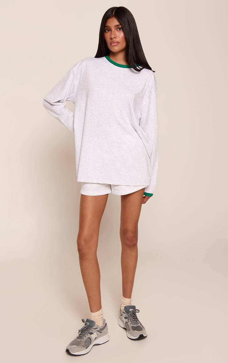Gris Cendré T-shirt Oversize Manches Longues En Coton Avec Poignets Contrastés