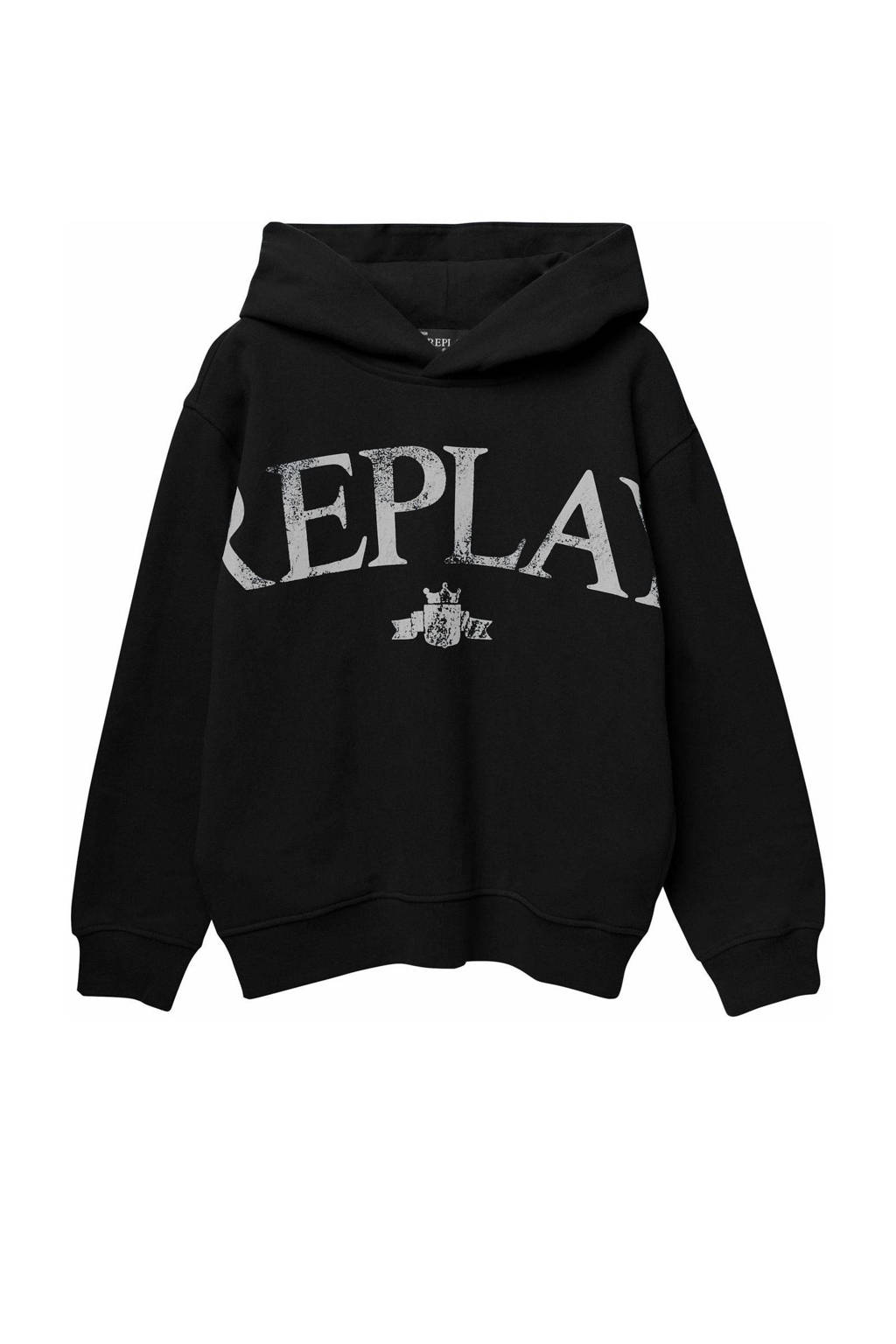 REPLAY hoodie met logo zwart