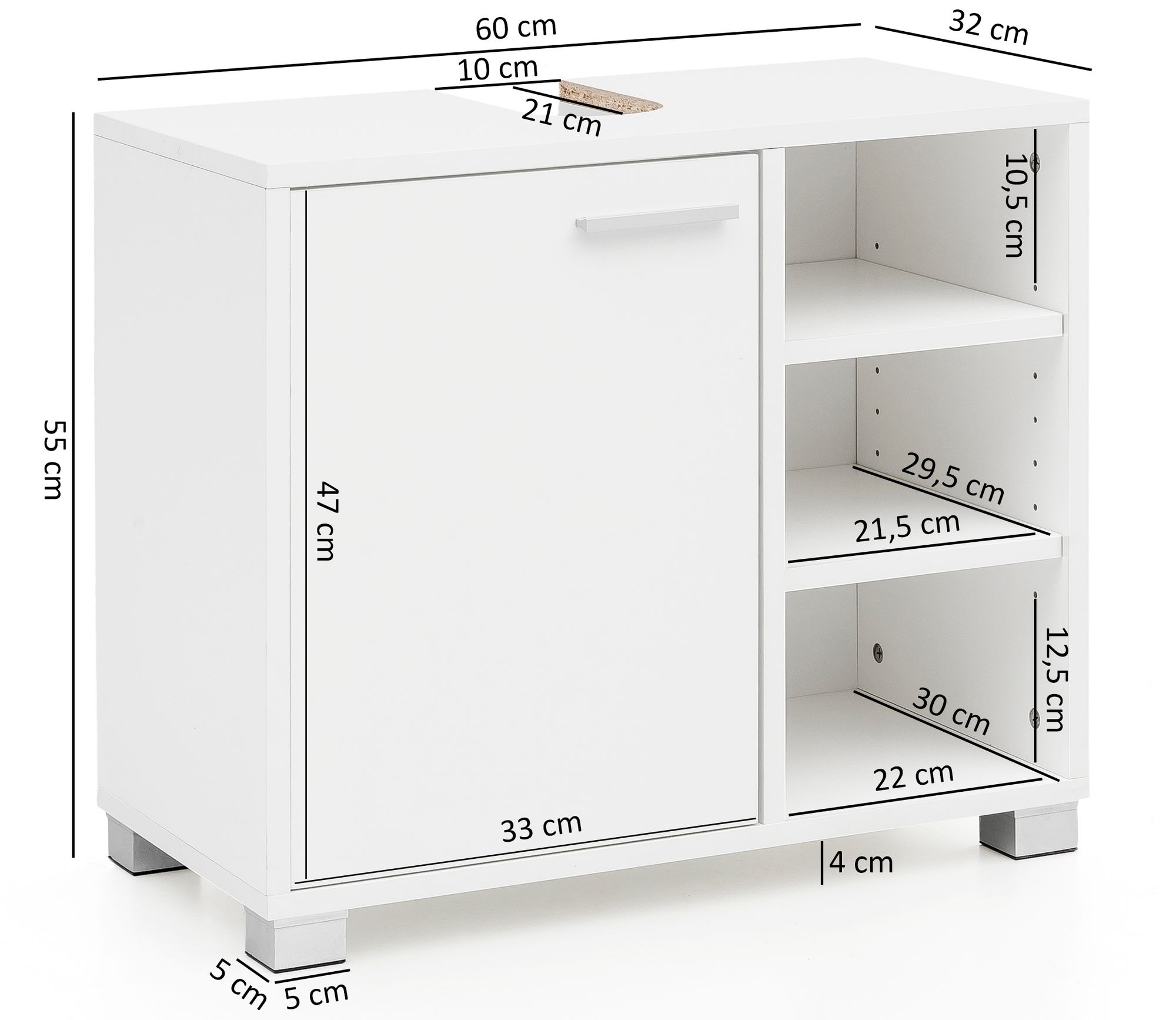 FineBuy Waschbeckenunterschrank FB51390 weiß Badschrank Waschtisch Unterschrank