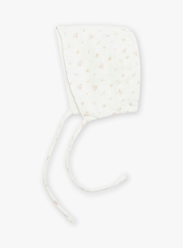 Béguin vanille à imprimé fleuri en double gaze de coton