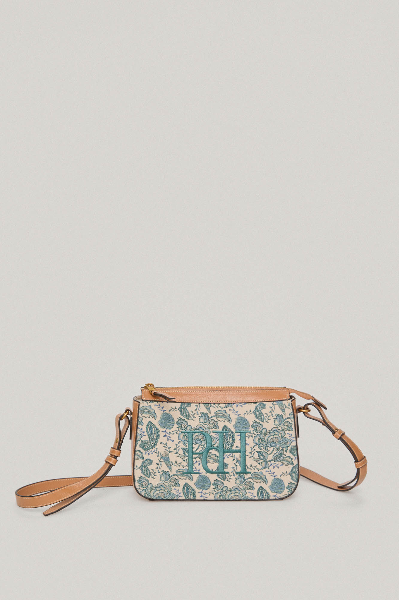 Bolsa transversal em lona com estampa de couro e azul marinho - Azul