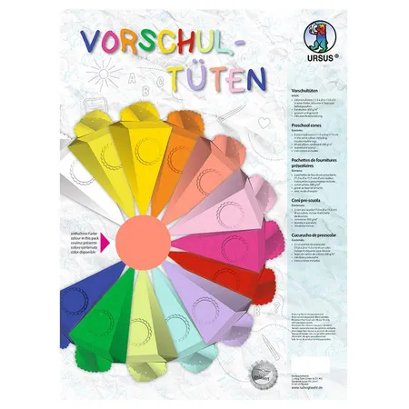 URSUS Vorschultüte aus Fotokarton zum Selbstgestalten, 2 Stück, ca. 11,5 x 25 x 11,5 cm, koralle