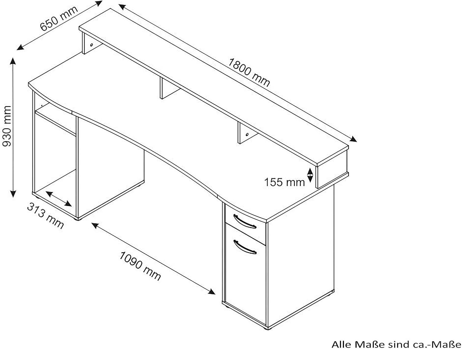 byLIVING Gaming-Schreibtisch FANTASTIC, mit robuster Melamin Oberfläche in anthrazit, mit Aufsatz für viel Stauraum, Holzwerkstoff Spanplatte, grau, B 180, H 93, T 65 cm