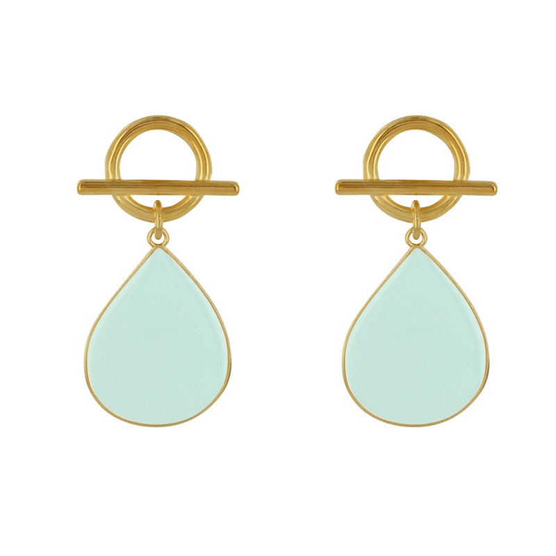 Boucles d'Oreilles Laiton Doré Fermoir T et Goutte Émaillée