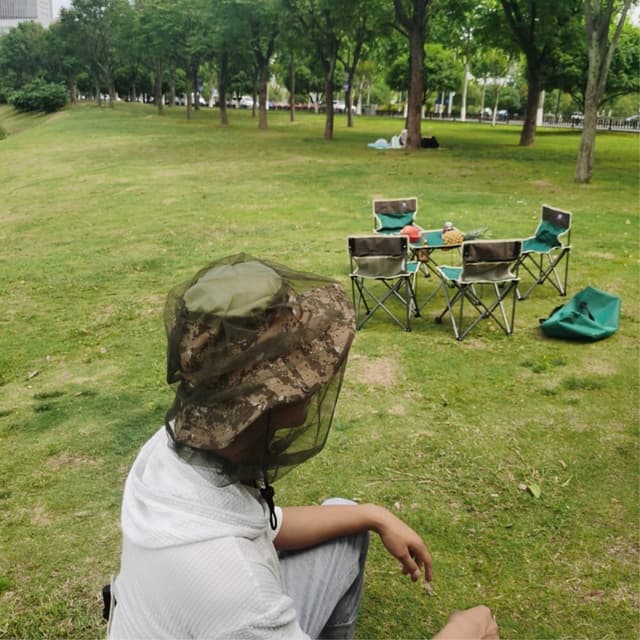 Camouflage bøttehat Kasket med myggenet campingfiskeri