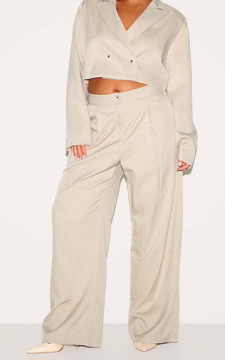 Gris Clair Pantalon Large Tailleur Tissé Grande Taille Coordonné