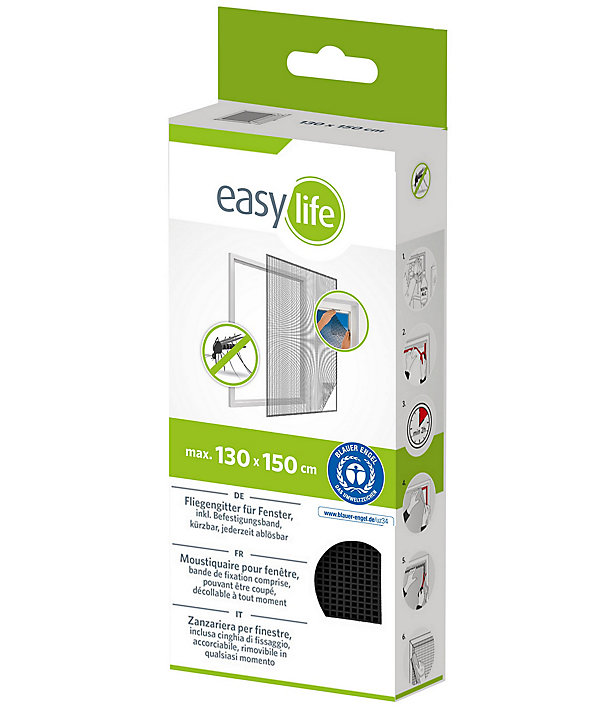 Moustiquaire de fenêtre anthracite Easy Life 130 x h.150 cm