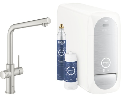 GROHE keukenkraan met belucht water, GROHE BLUE HOME supersteel mat 31454DC1