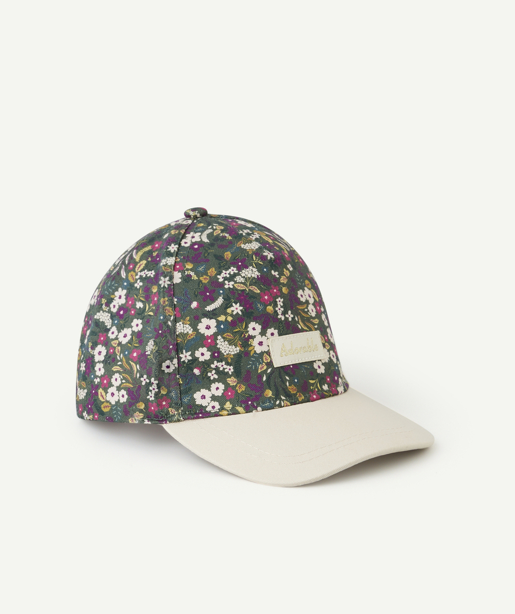 CASQUETTE BÉBÉ FILLE ROSE ET VERT IMPRIMÉ FLEURI