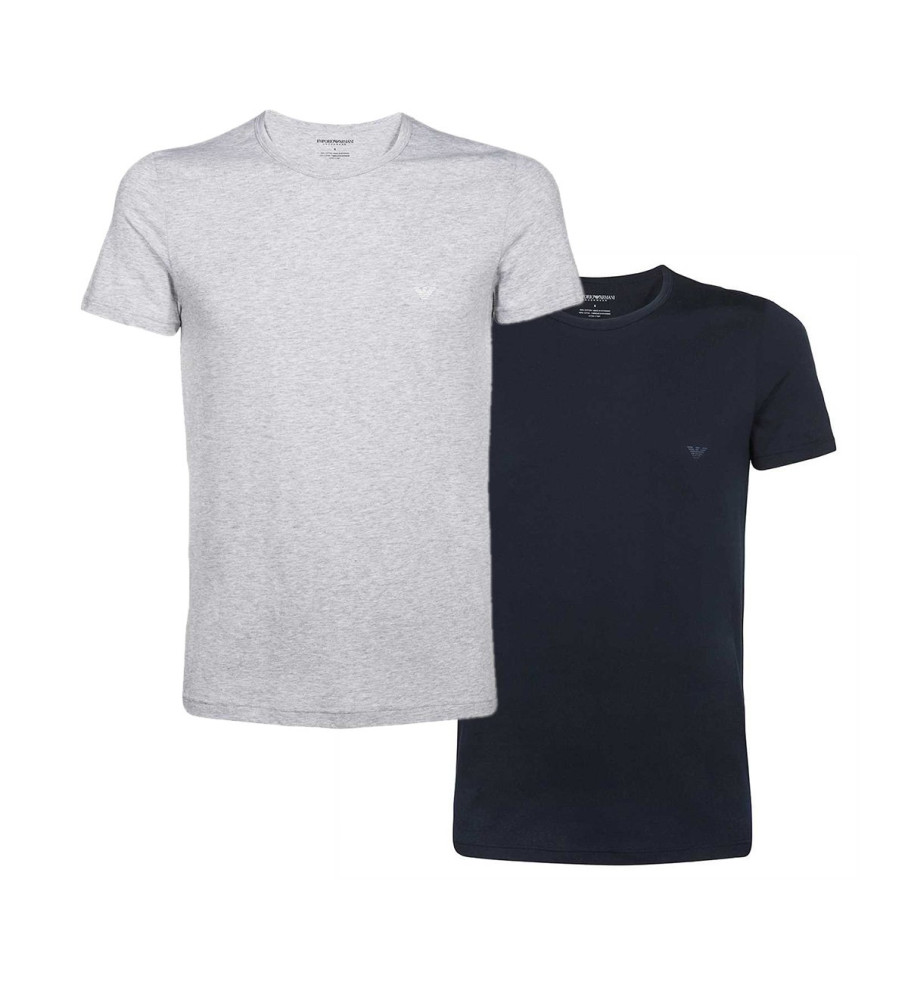 Conjunto de 2 camisetas Emporio Armani, azul-marinho e cinza.