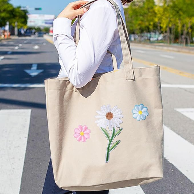 (17er Set) Stoff Blumen Flicken Bügelbilder DIY Bastel Aufnäher Patches für Kleider / Rucksack / Tischdecke -  Bunt