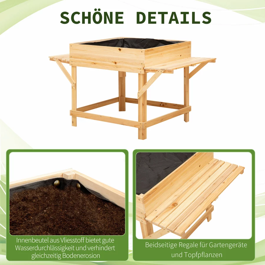 Outsunny Pflanzkasten mit Ablage natur
