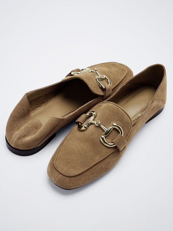 Mocassim de couro com fivela - Bege