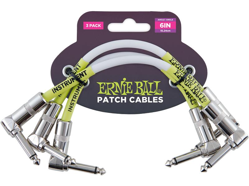 Ernie Ball Patch-Kabel 6051 3er Pack – 0.15 m, Weiss Patchkabel mit Winkelklinken