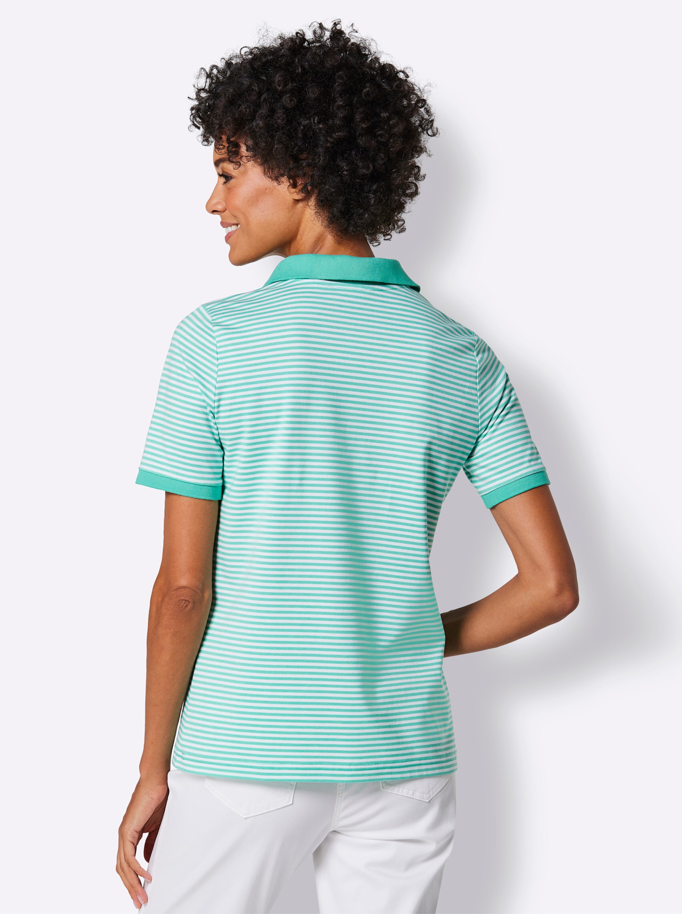 CREATION L PREMIUM Lyocell-Baumwoll-Shirt in blaugrün-weiß-geringelt