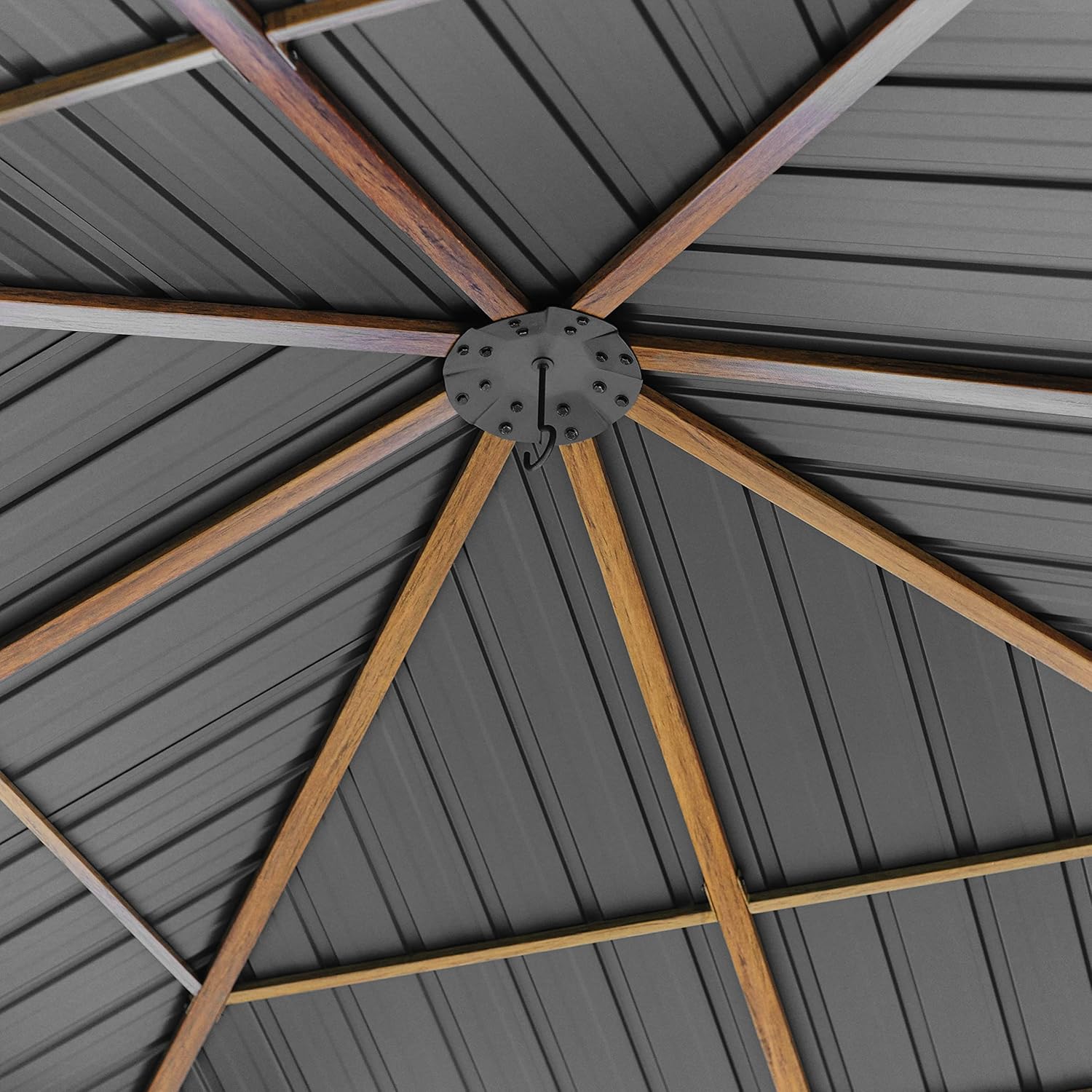 TOOLPORT Gartenpavillon 3x3 m Holzoptik, Stahldach Hardtop 4 Seitenteile in Champagner