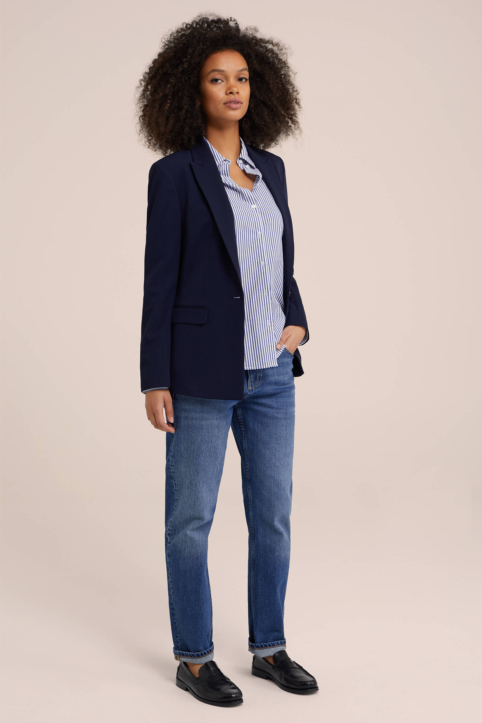 WE Fashion getailleerde blazer donkerblauw