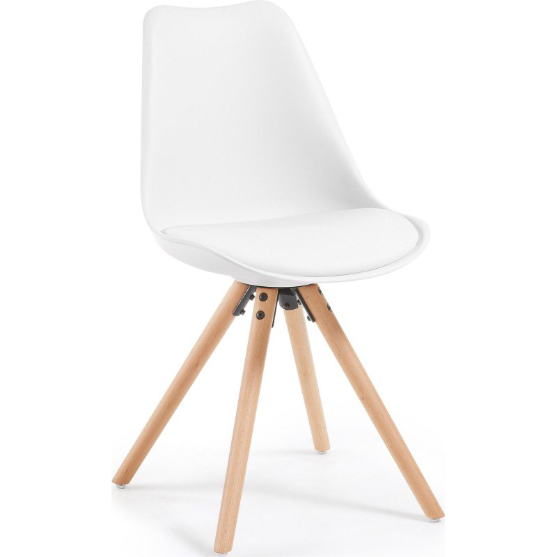 Chaise Ralf - assise plastique et coussin PU - pieds bois massif