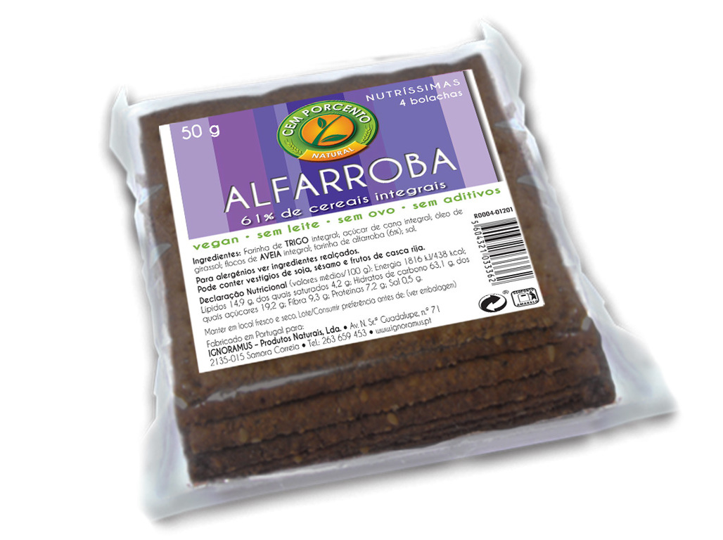 BOLACHAS CEM PORCENTO MINI NUTRÍSSIMAS ALFARROBA 50G