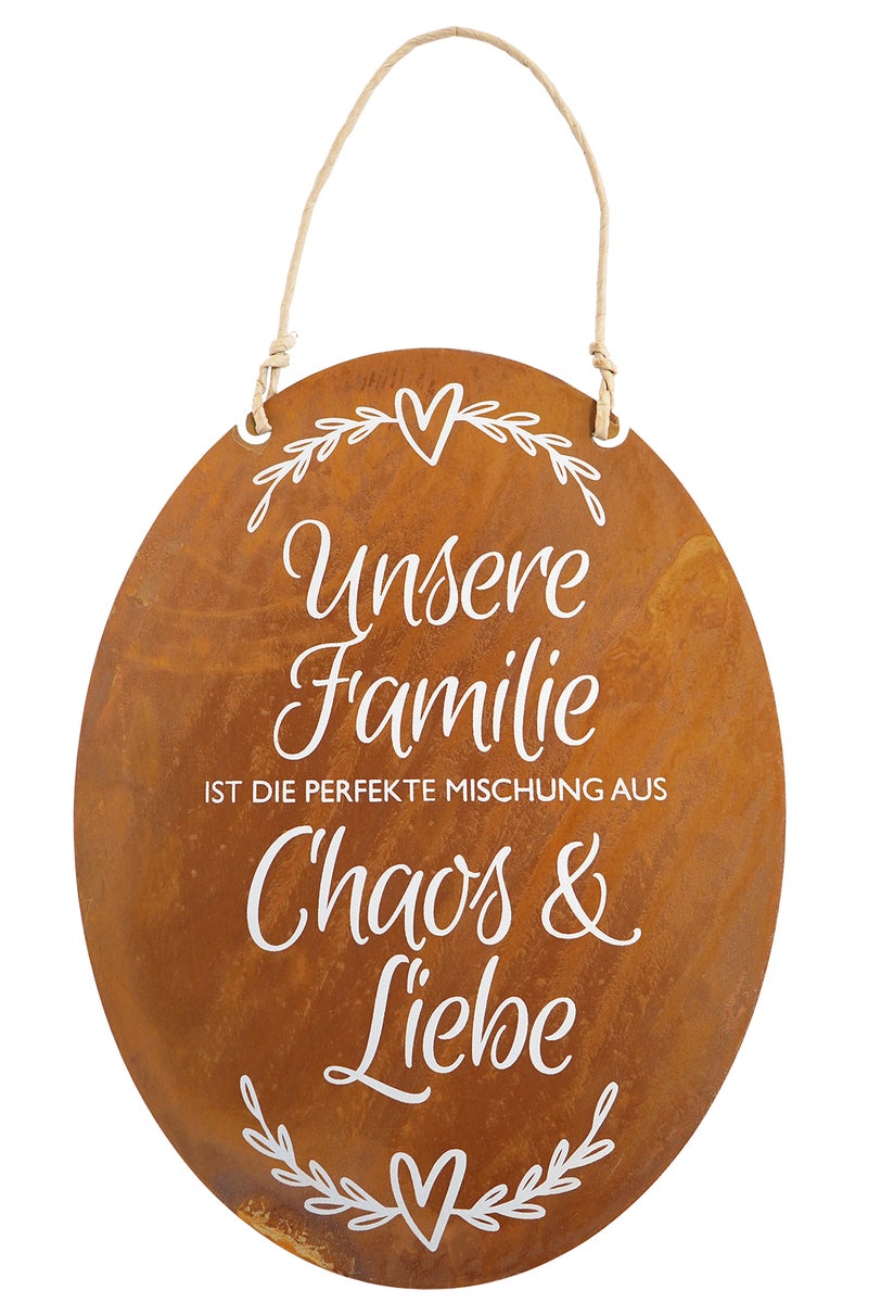 BADEKO Edelrost plaquette met spreuk -Chaos en Liefde-