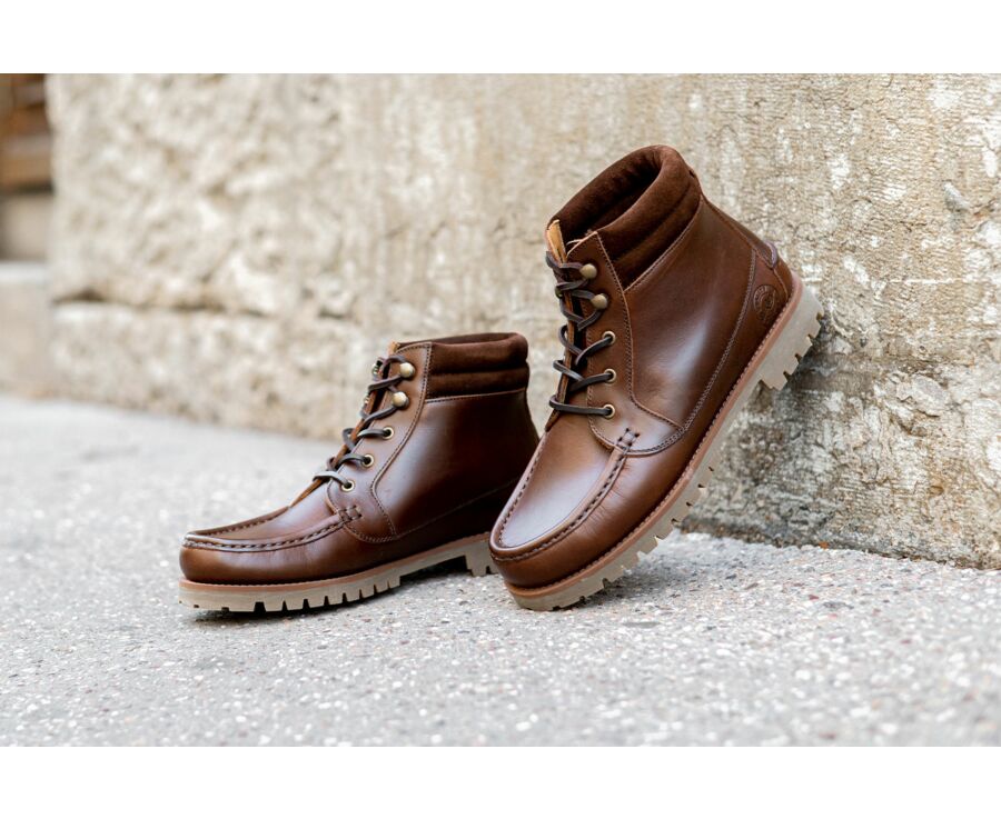 Boots Outdoor cuir chocolat homme - SHENLEY GOMME