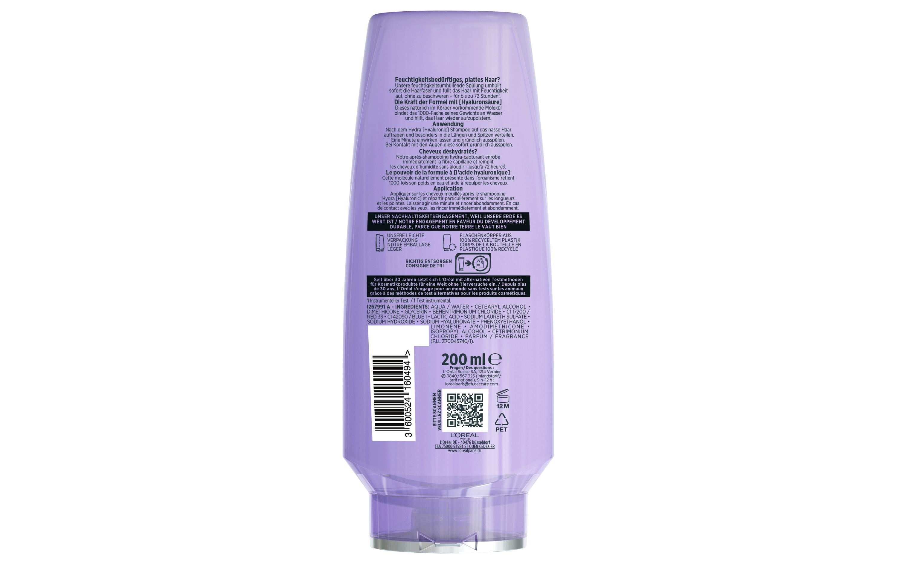 Haarspülung Hydra Hyaluronic 72H 200 mlConditioner entwirrt das Haar und versorgt es für 72h mit Feuchtigkeit