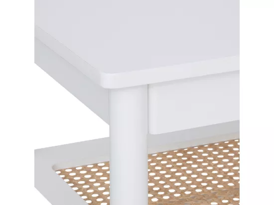 Meuble Console 2 niveaux en Bois Blanc et Cannage en Rotin H 80 cm
