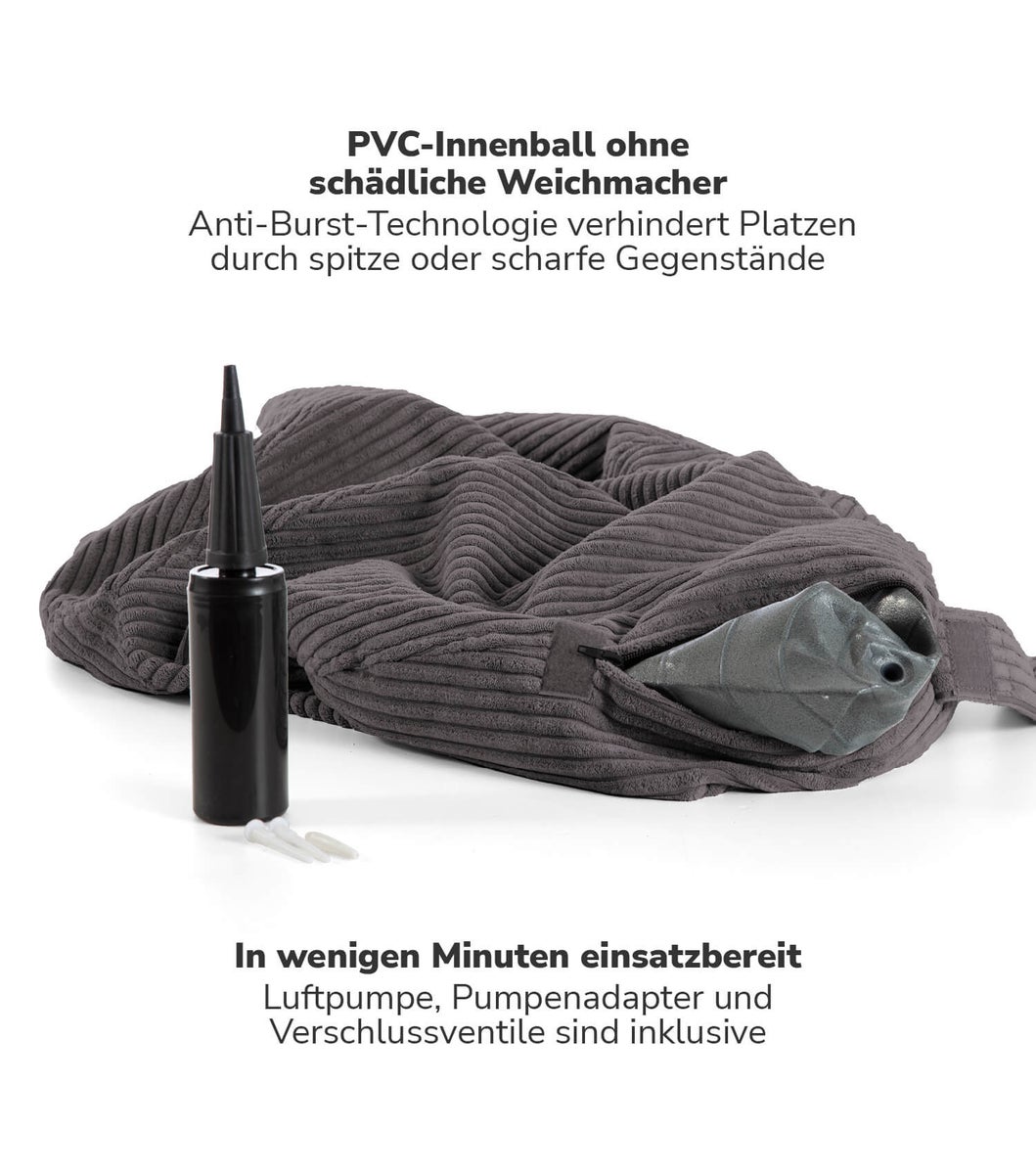 mokebo stoffen ergonomische kantoor oefenbal 'The Sporty One', oefenbal met pomp of Pezzi bal met corduroy hoes in antraciet