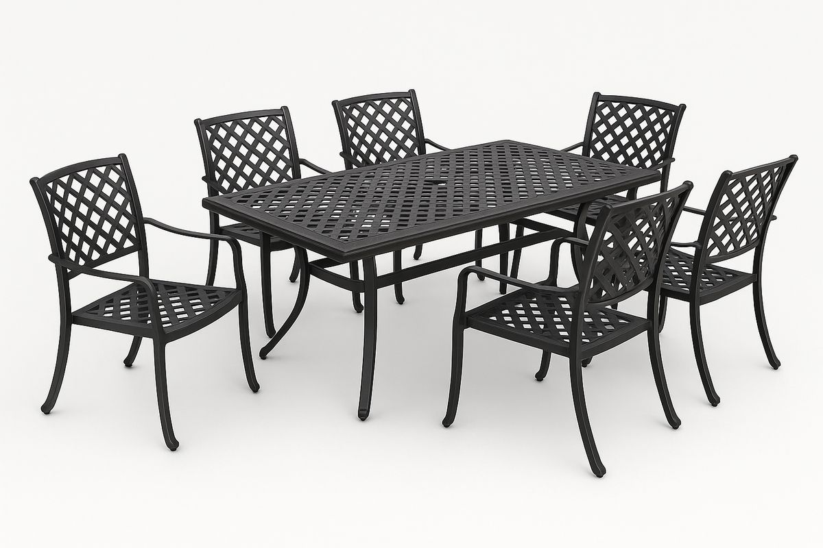 Gartenmöbel-Set aus Aluminium Schwarz Rechteckig Tisch 150x90x75 cm Stühle 58x60x90 cm