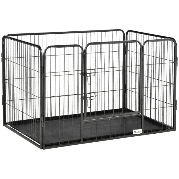 Pawhut Barreira de Segurança Parque de Diversão com 4 Painéis de Aço 109x74x71cm com Porta de Trava Dupla e Bandeja Removível Exterior Interior Cinza