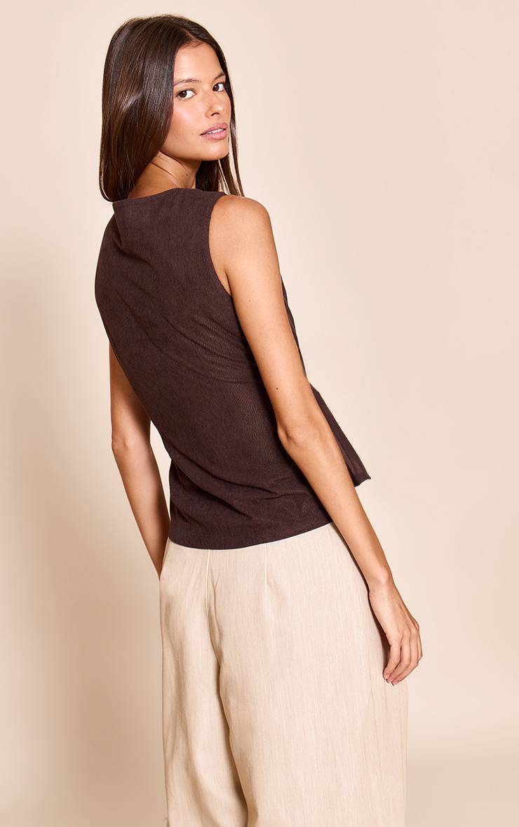 Chocolat Gilet Long Sans Manches En Velours Côtelé À Encolure Arrondie
