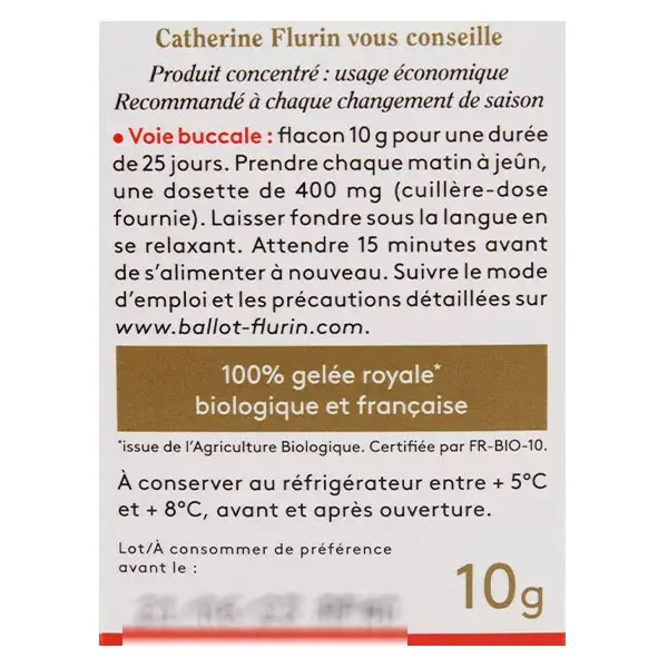 Geleia Real Francesa Orgânica Energizada Ballot-Flurin Santé 10g